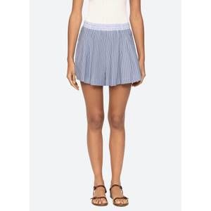 NEW SEA helmi striped shirting pleat short in blue